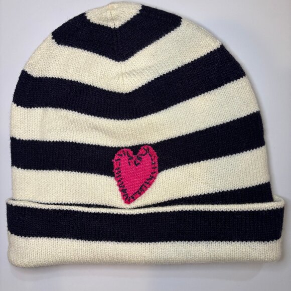 NWT Aqua X Kerri Rosenthal Heart Patch Striped Beanie OS - Picture 1 of 4